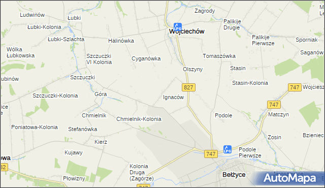 mapa Ignaców gmina Wojciechów, Ignaców gmina Wojciechów na mapie Targeo