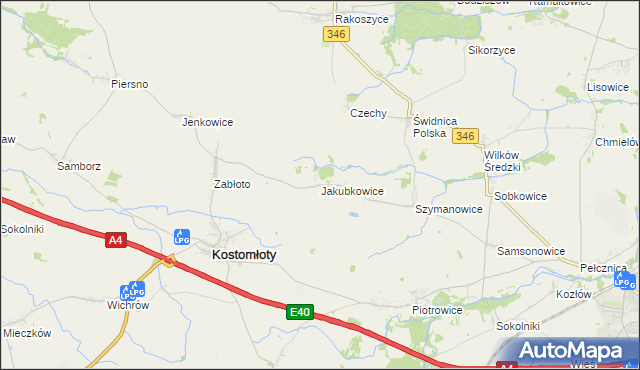 mapa Jakubkowice, Jakubkowice na mapie Targeo