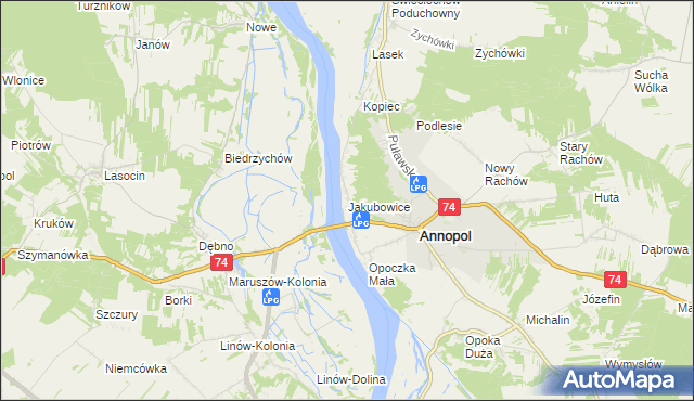 mapa Jakubowice gmina Annopol, Jakubowice gmina Annopol na mapie Targeo