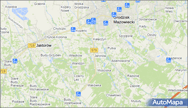 mapa Janinów gmina Grodzisk Mazowiecki, Janinów gmina Grodzisk Mazowiecki na mapie Targeo