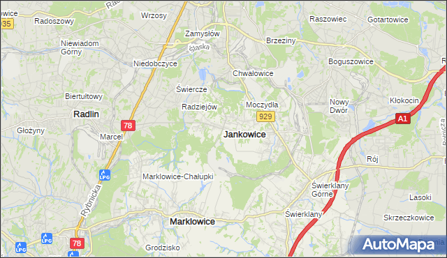 mapa Jankowice gmina Świerklany, Jankowice gmina Świerklany na mapie Targeo