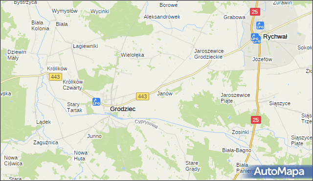 mapa Janów gmina Grodziec, Janów gmina Grodziec na mapie Targeo