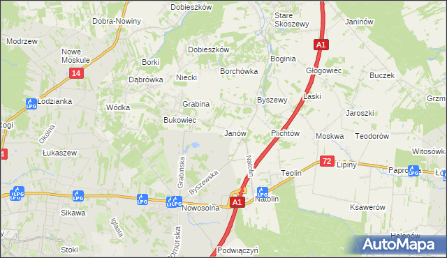 mapa Janów gmina Nowosolna, Janów gmina Nowosolna na mapie Targeo