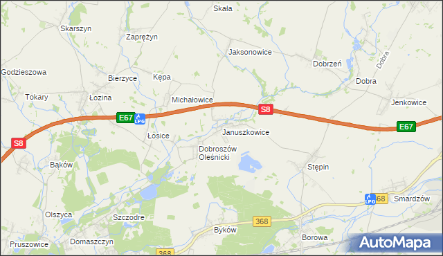 mapa Januszkowice gmina Długołęka, Januszkowice gmina Długołęka na mapie Targeo