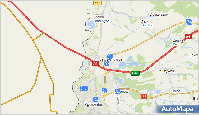 mapa Jędrzychowice gmina Zgorzelec, Jędrzychowice gmina Zgorzelec na mapie Targeo