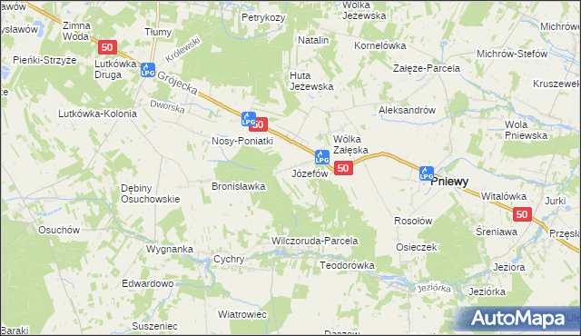 mapa Józefów gmina Pniewy, Józefów gmina Pniewy na mapie Targeo