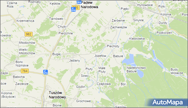 mapa Józefów gmina Tuszów Narodowy, Józefów gmina Tuszów Narodowy na mapie Targeo