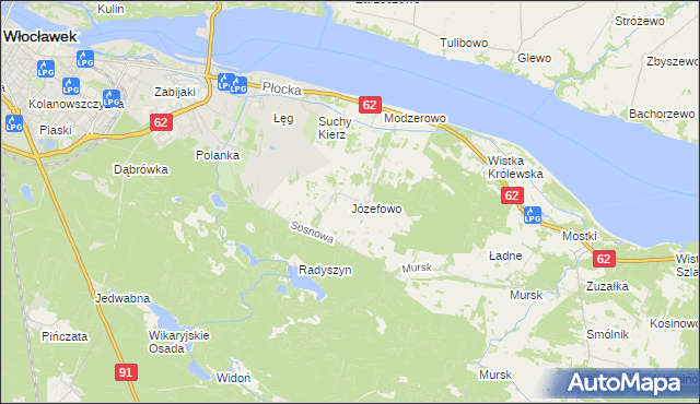 mapa Józefowo gmina Włocławek, Józefowo gmina Włocławek na mapie Targeo