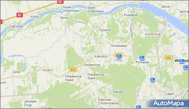mapa Kałuszyn gmina Wieliszew, Kałuszyn gmina Wieliszew na mapie Targeo