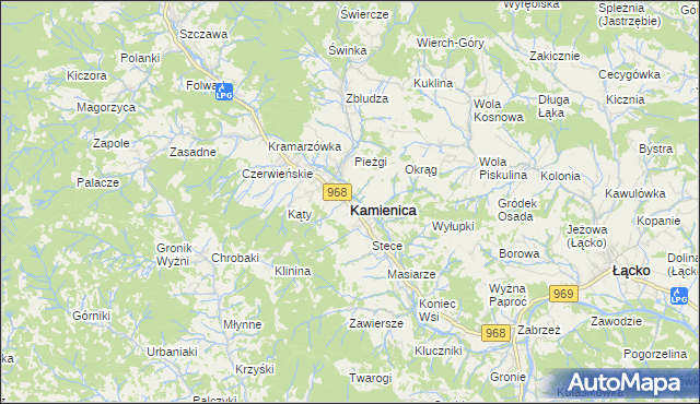 mapa Kamienica powiat limanowski, Kamienica powiat limanowski na mapie Targeo