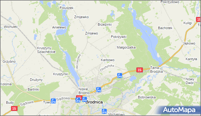 mapa Karbowo gmina Brodnica, Karbowo gmina Brodnica na mapie Targeo