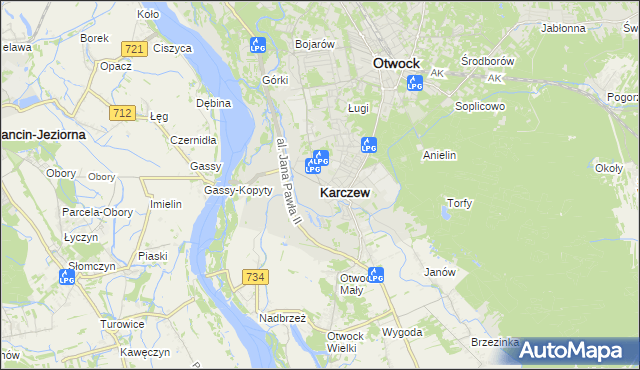 mapa Karczew powiat otwocki, Karczew powiat otwocki na mapie Targeo