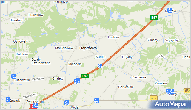 mapa Karpin gmina Dąbrówka, Karpin gmina Dąbrówka na mapie Targeo