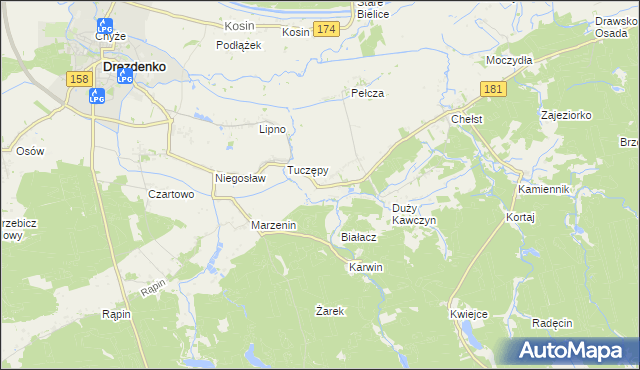 mapa Kawczyn gmina Drawsko, Kawczyn gmina Drawsko na mapie Targeo