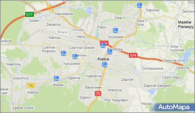 mapa Kielc, Kielce na mapie Targeo