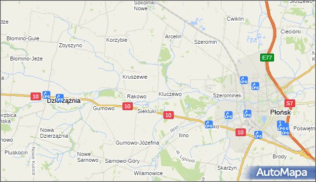 mapa Kluczewo gmina Płońsk, Kluczewo gmina Płońsk na mapie Targeo