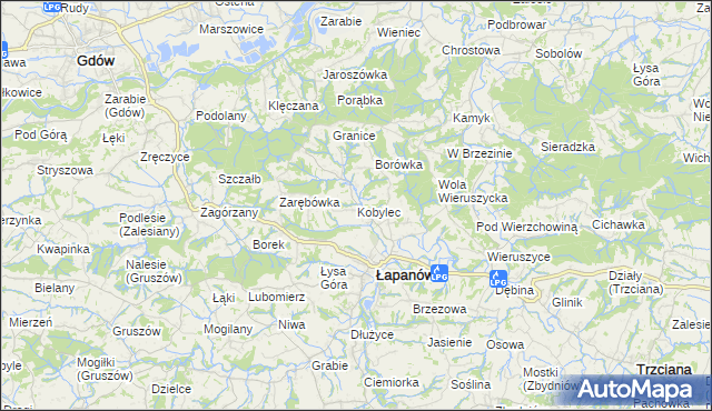 mapa Kobylec gmina Łapanów, Kobylec gmina Łapanów na mapie Targeo