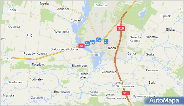 mapa Kock powiat lubartowski, Kock powiat lubartowski na mapie Targeo