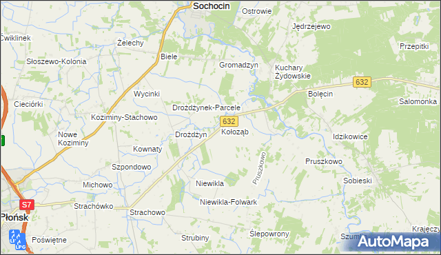 mapa Kołoząb gmina Sochocin, Kołoząb gmina Sochocin na mapie Targeo