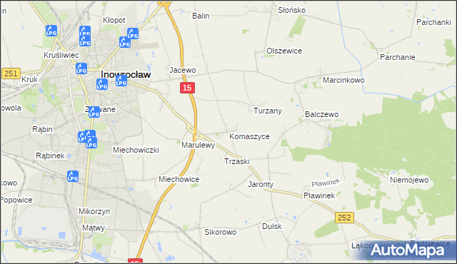 mapa Komaszyce gmina Inowrocław, Komaszyce gmina Inowrocław na mapie Targeo