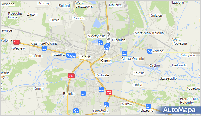 mapa Konina, Konin na mapie Targeo