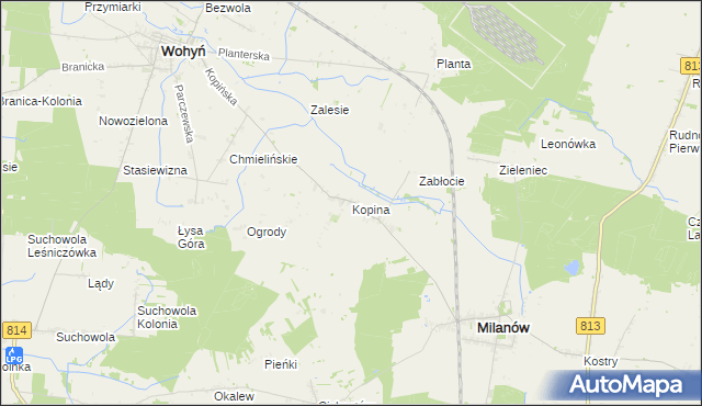 mapa Kopina gmina Milanów, Kopina gmina Milanów na mapie Targeo