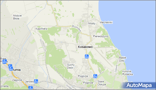 mapa Kosakowo powiat pucki, Kosakowo powiat pucki na mapie Targeo