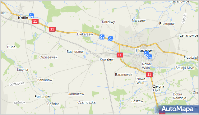 mapa Kowalew gmina Pleszew, Kowalew gmina Pleszew na mapie Targeo