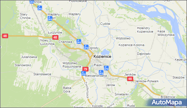 mapa Kozienice, Kozienice na mapie Targeo