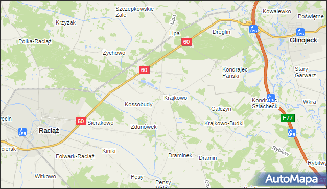 mapa Krajkowo gmina Raciąż, Krajkowo gmina Raciąż na mapie Targeo