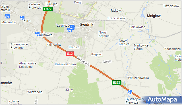 mapa Krępiec gmina Mełgiew, Krępiec gmina Mełgiew na mapie Targeo