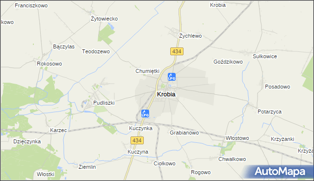 mapa Krobia powiat gostyński, Krobia powiat gostyński na mapie Targeo