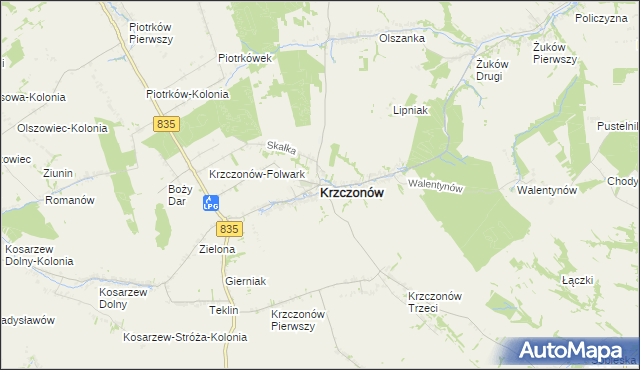 mapa Krzczonów powiat lubelski, Krzczonów powiat lubelski na mapie Targeo