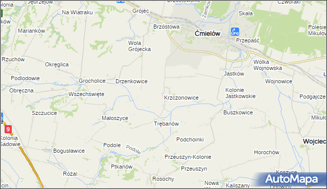 mapa Krzczonowice gmina Ćmielów, Krzczonowice gmina Ćmielów na mapie Targeo