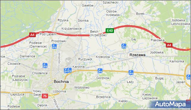 mapa Krzeczów gmina Rzezawa, Krzeczów gmina Rzezawa na mapie Targeo