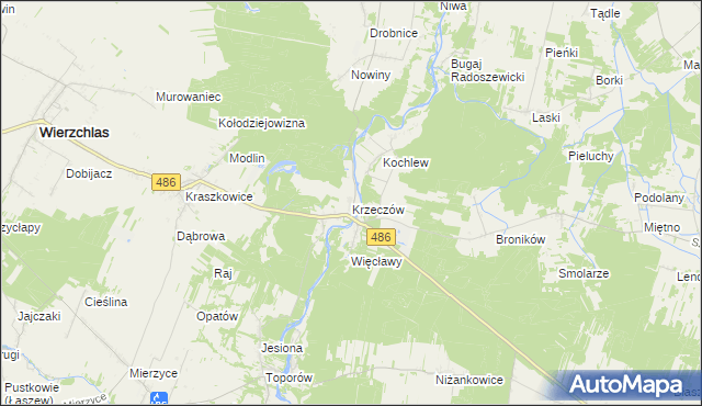 mapa Krzeczów gmina Wierzchlas, Krzeczów gmina Wierzchlas na mapie Targeo