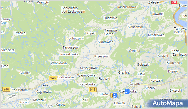 mapa Krzeszów gmina Stryszawa, Krzeszów gmina Stryszawa na mapie Targeo