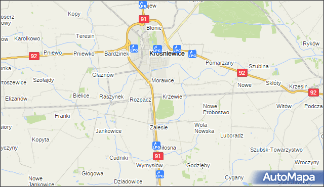 mapa Krzewie gmina Krośniewice, Krzewie gmina Krośniewice na mapie Targeo