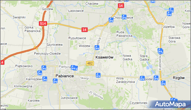mapa Ksawerów powiat pabianicki, Ksawerów powiat pabianicki na mapie Targeo