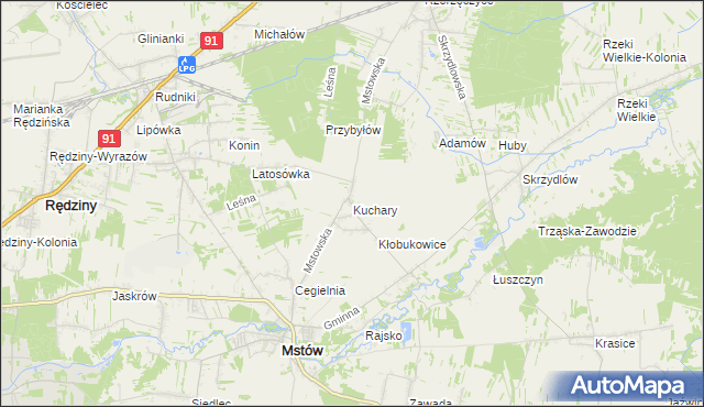 mapa Kuchary gmina Mstów, Kuchary gmina Mstów na mapie Targeo