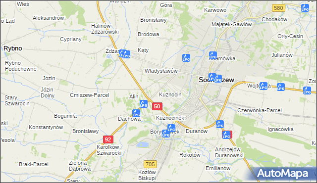 mapa Kuznocin gmina Sochaczew, Kuznocin gmina Sochaczew na mapie Targeo