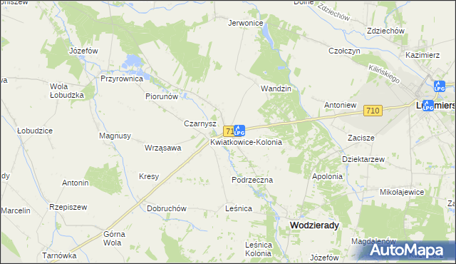 mapa Kwiatkowice gmina Wodzierady, Kwiatkowice gmina Wodzierady na mapie Targeo