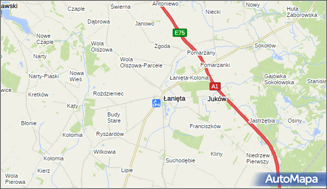 mapa Łanięta powiat kutnowski, Łanięta powiat kutnowski na mapie Targeo