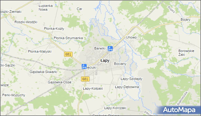 mapa Łapy, Łapy na mapie Targeo