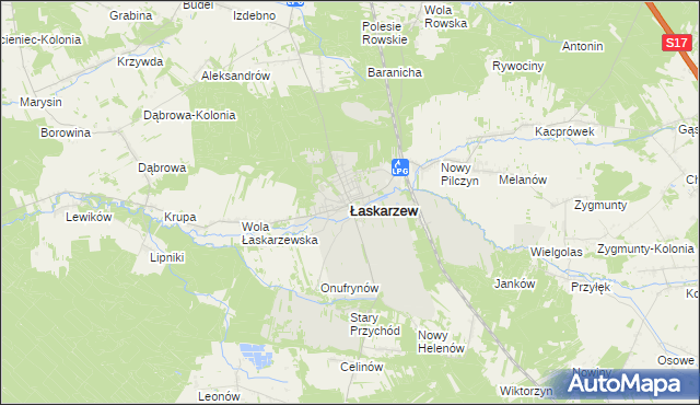 mapa Łaskarzew, Łaskarzew na mapie Targeo