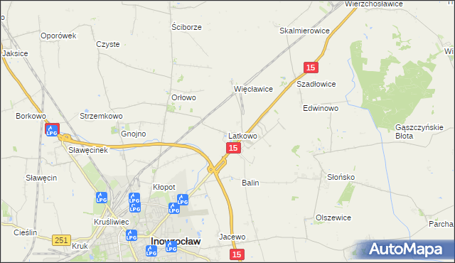 mapa Latkowo gmina Inowrocław, Latkowo gmina Inowrocław na mapie Targeo