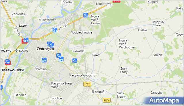 mapa Ławy gmina Rzekuń, Ławy gmina Rzekuń na mapie Targeo