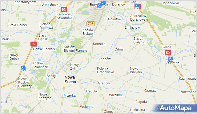 mapa Leonów gmina Nowa Sucha, Leonów gmina Nowa Sucha na mapie Targeo