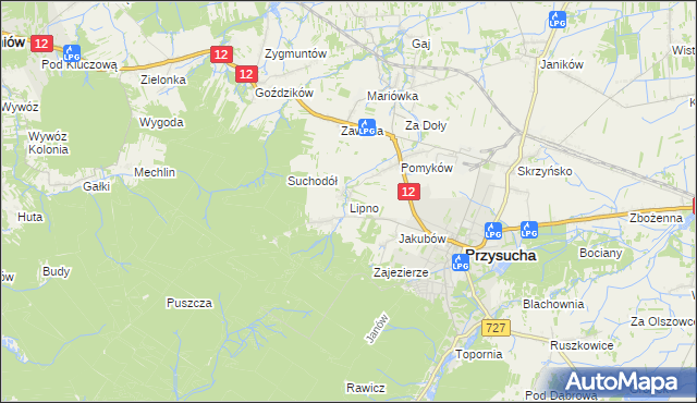 mapa Lipno gmina Przysucha, Lipno gmina Przysucha na mapie Targeo