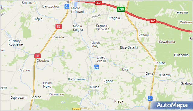 mapa Lisiec Wielki, Lisiec Wielki na mapie Targeo